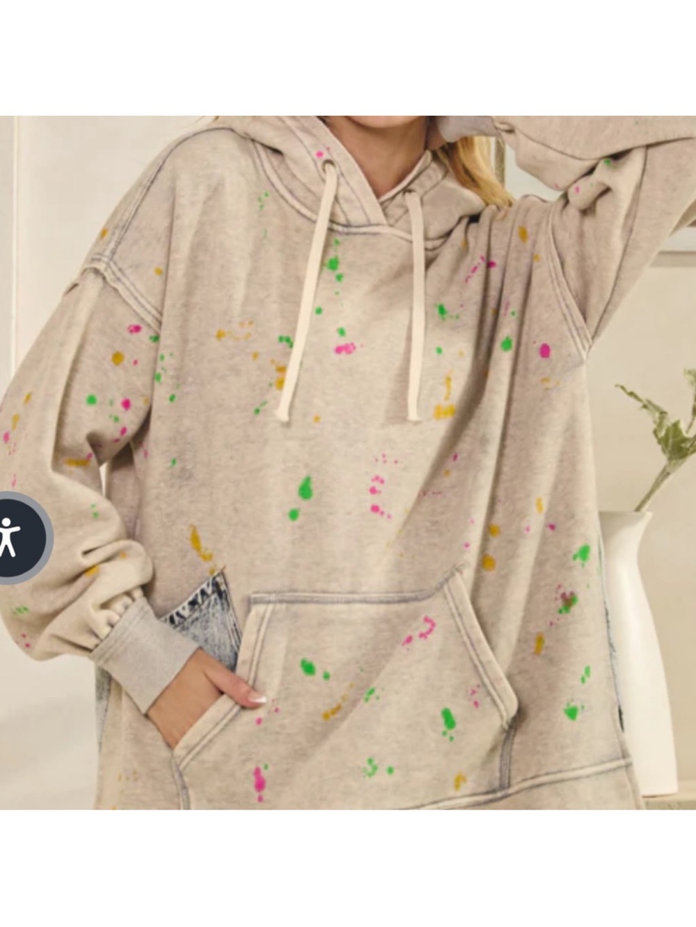 Oli & Hali Paint-Splatter Oversized Hoodie XS very oversized denim patchwork
